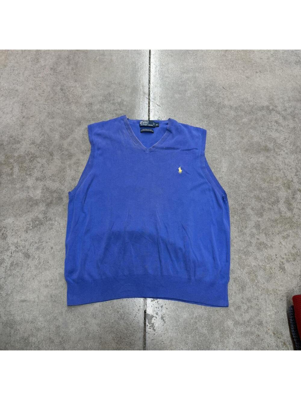 vintage polo ralph lauren blue and yellow knit sweater vest size xl